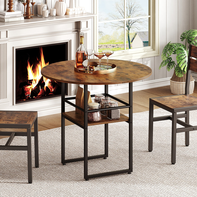 31.5" Farmhouse Round Dining Table for 2, Kitchen Table with Storage, 27.6" H x 31.5" W x 31.5" D