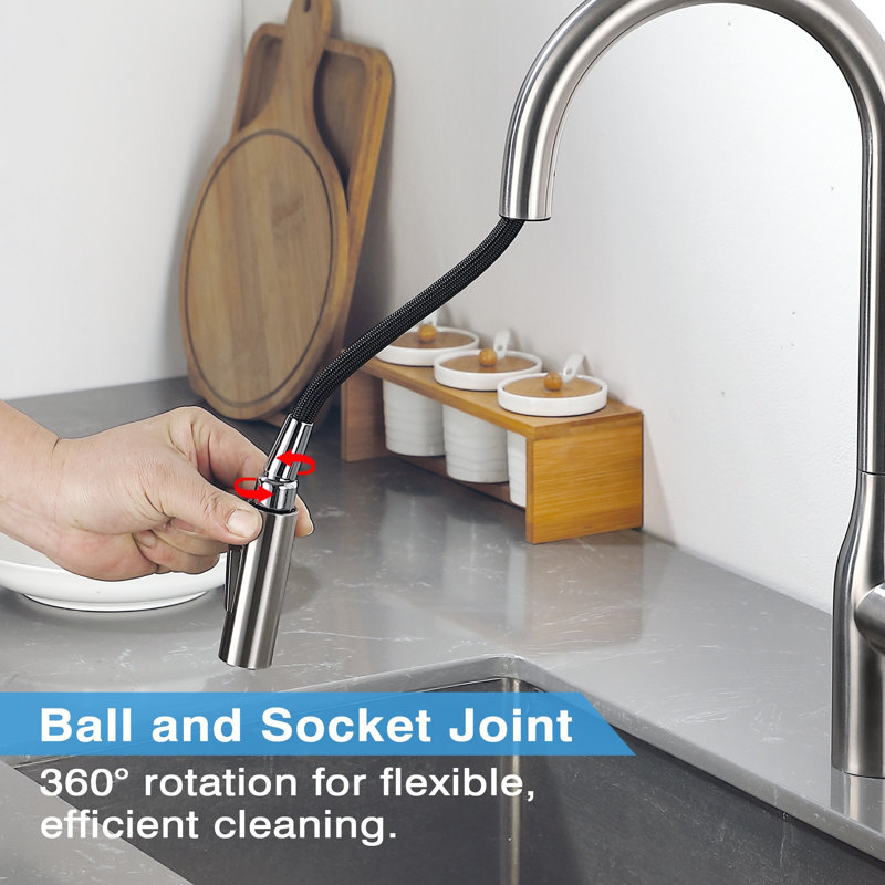 Single Handle Pull-Down Kitchen Faucet with Dual Spray, Swivel Spout in Brushed Nickel