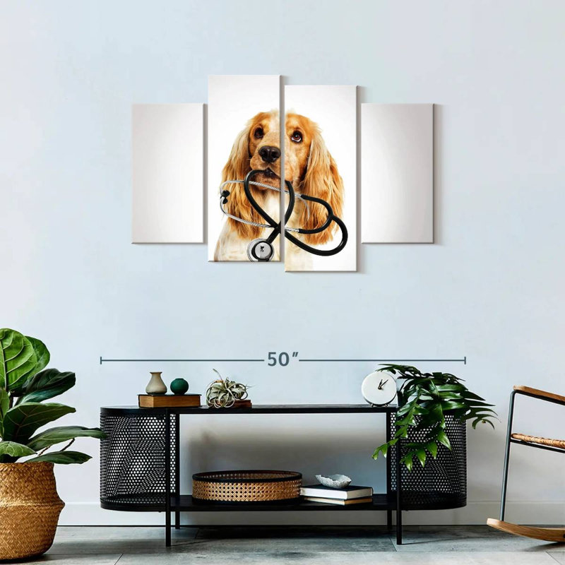 «Doctor Dog» sur toile, ensemble de 4 pièces, H 27 po x l 43 po x P 1,25 po