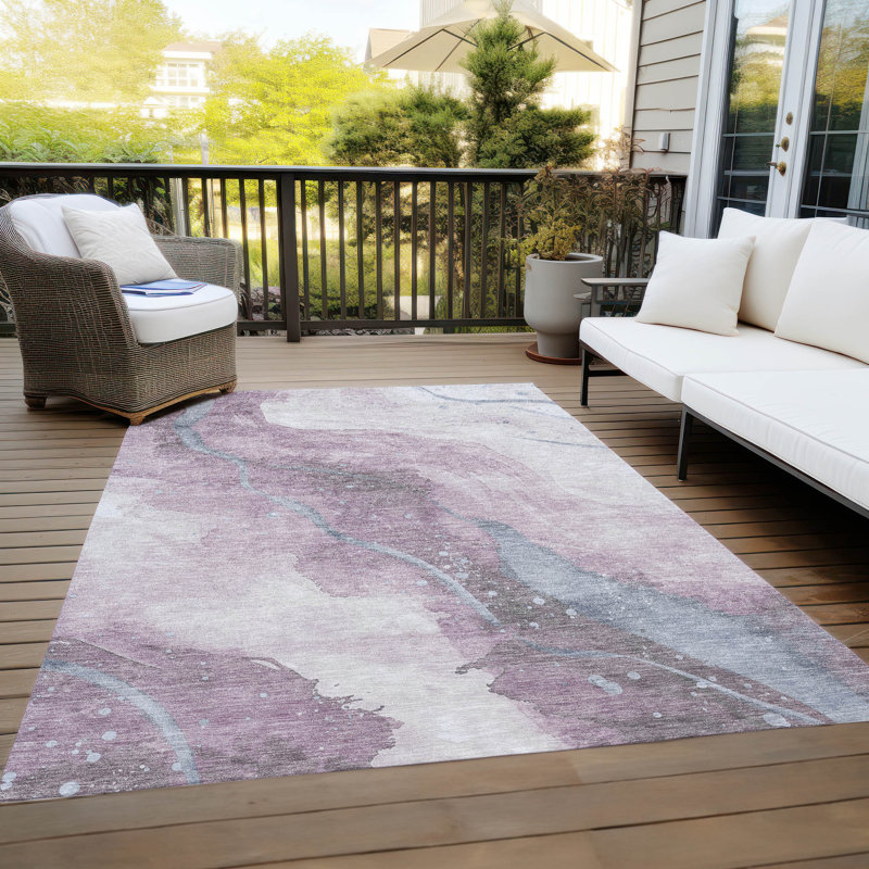 Lavender and Gray Synthetic Washable Rectangular Rug