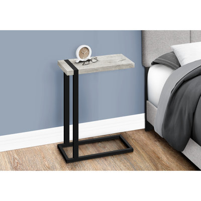 Modern Snack Table For Living Room And Bedroom, Grey Laminate, Black Metal Frame, 18.9"X9.5"X25 End Table, Metal, & Bedroom Use, 18.9" Length X 9.5" Width 25" Height