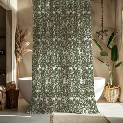 Green Woodland Pattern Shower Curtain