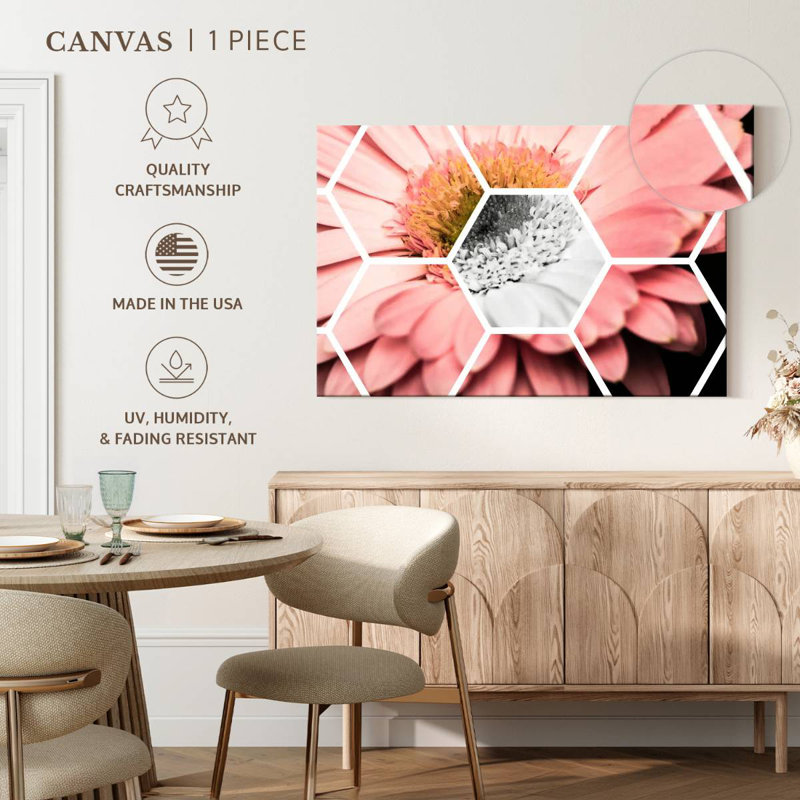 Harberk rose Gerbera hexagone, H 32 po x l 48 po