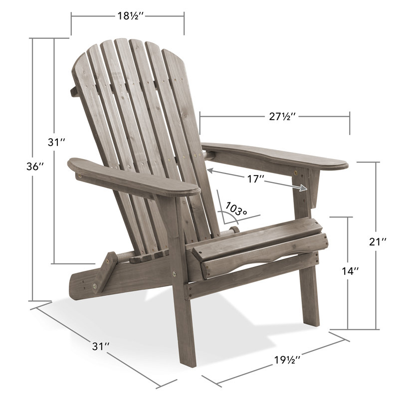 Solid Wood Folding Adirondack Chair, Gray