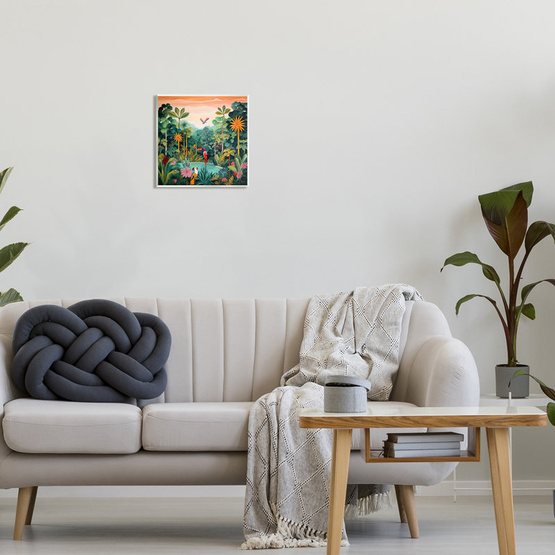 Bb-244-Perroquets en bois et étang tropical sur panneau de fibres à densité moyenne