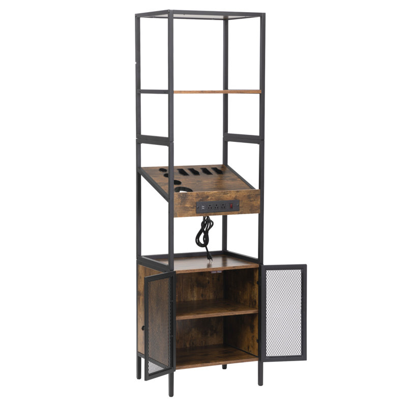 Armoire de rangement Salon avec tablettes ouvertes et supports pour sèche-cheveux, rétro