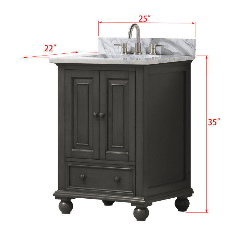 Thompson 25" Single Modern Bathroom Vanity Set, Charcoal Glaze, Carrera White