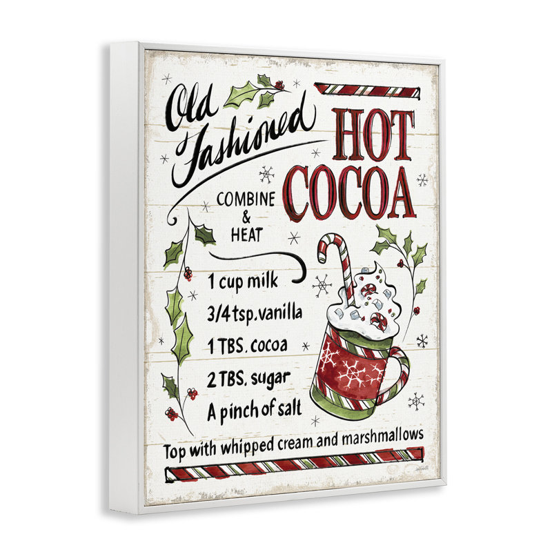 «Old Fashioned Hot Cocoa Holiday Instructions de cuisson», estampe numérique encadrée noire par Anne Tavoletti