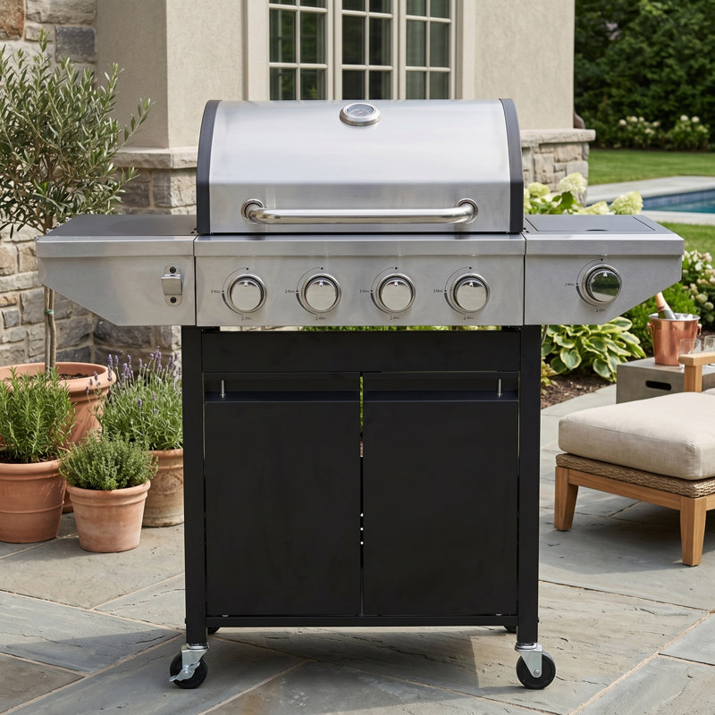 4-Burner Propane Gas Grill,Stainless Steel BBQ Grill With 1 Side Burner