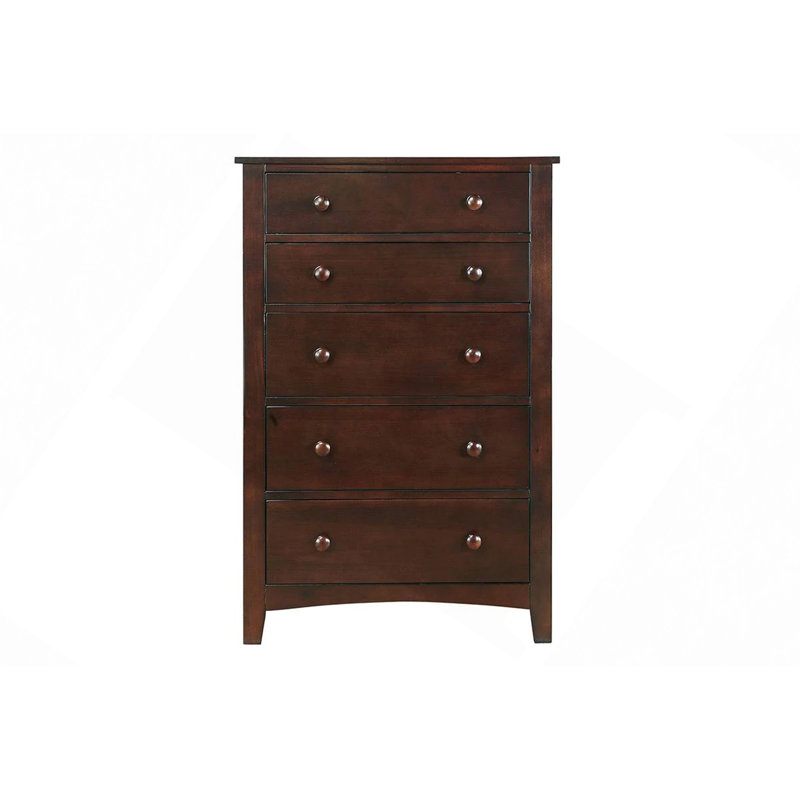 Commode à tiroirs, commode 1 pièce contemporaine en placage de pin contreplaqué 5 tiroirs, Mélange de bruns