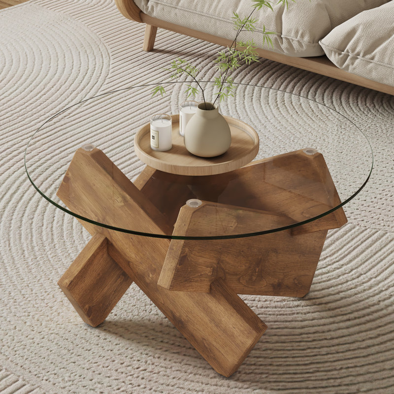Lexghi Glass Top Single Coffee Table, Brown