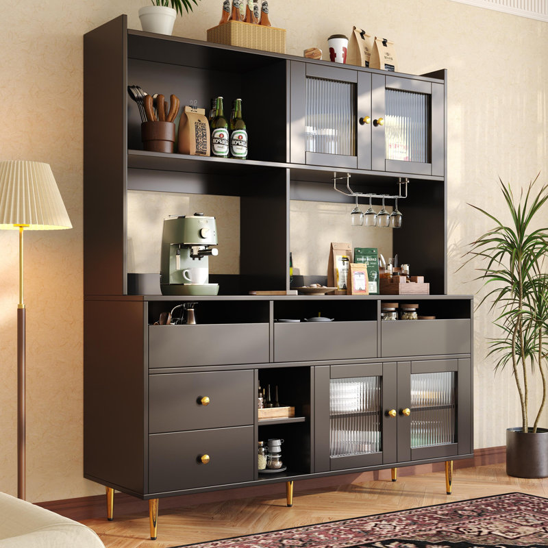Display Cabinet With 4 Doors And 5 Drawers, Black
