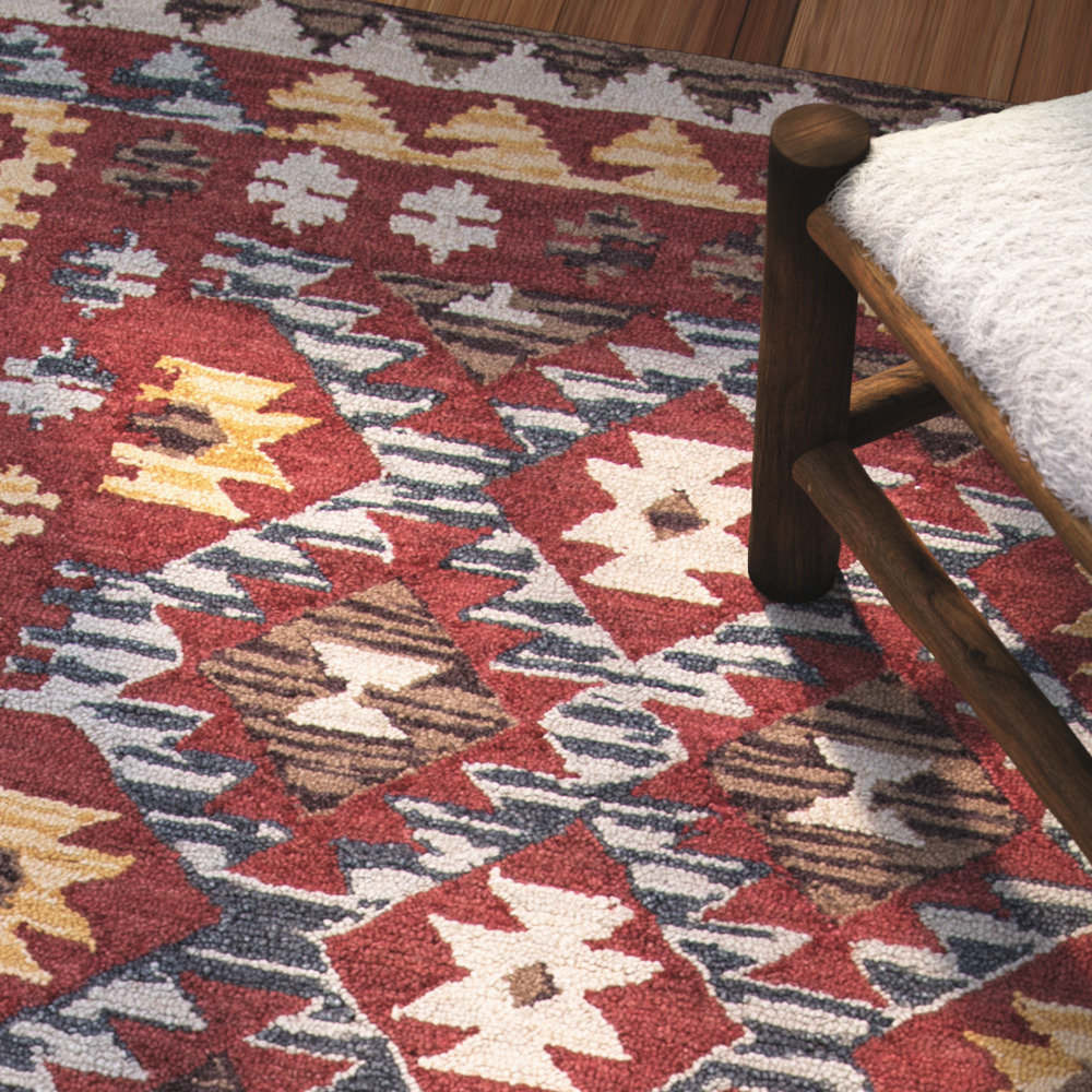 Fiona Red Hand-Tufted Wool Southwestern Rug, Rectangle 7'6" x 9'6"