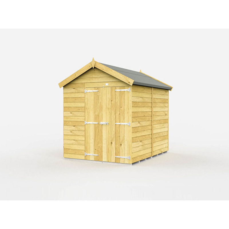 6ft x 7ft Apex Shed - Double Door without Windows, 217cm H x 175cm W x 243cm D