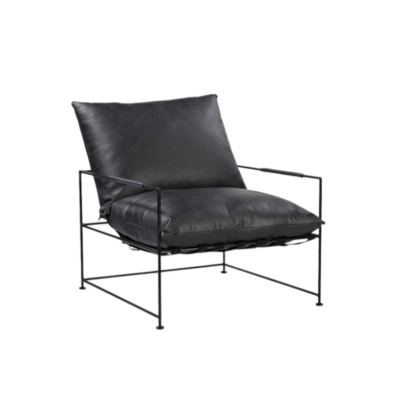  Fauteuil noir en cuir véritable patiné