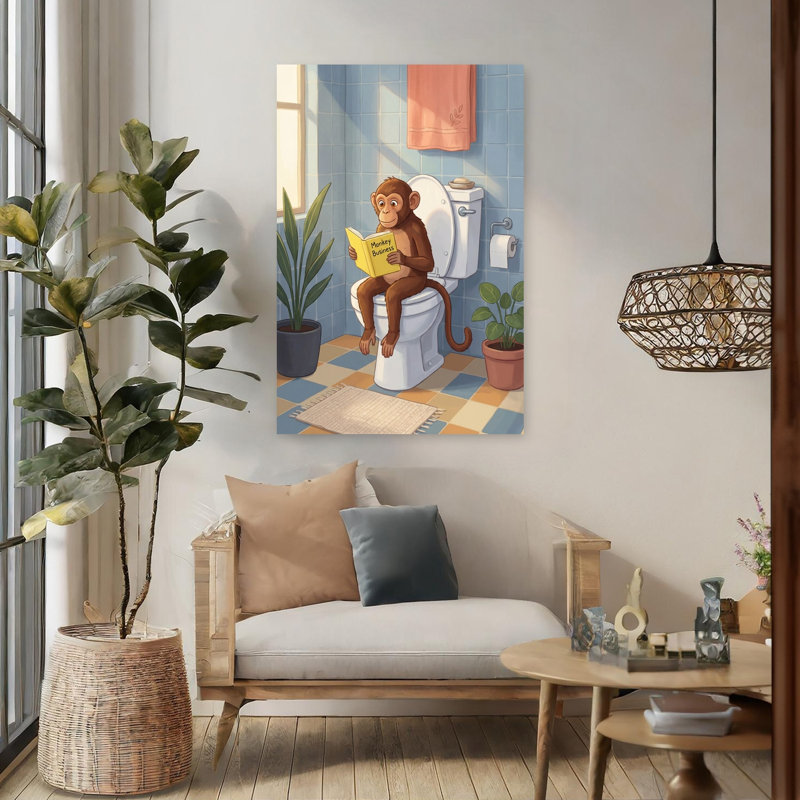 Art mural contemporain singe fantaisiste, H 48 po x l 32 po
