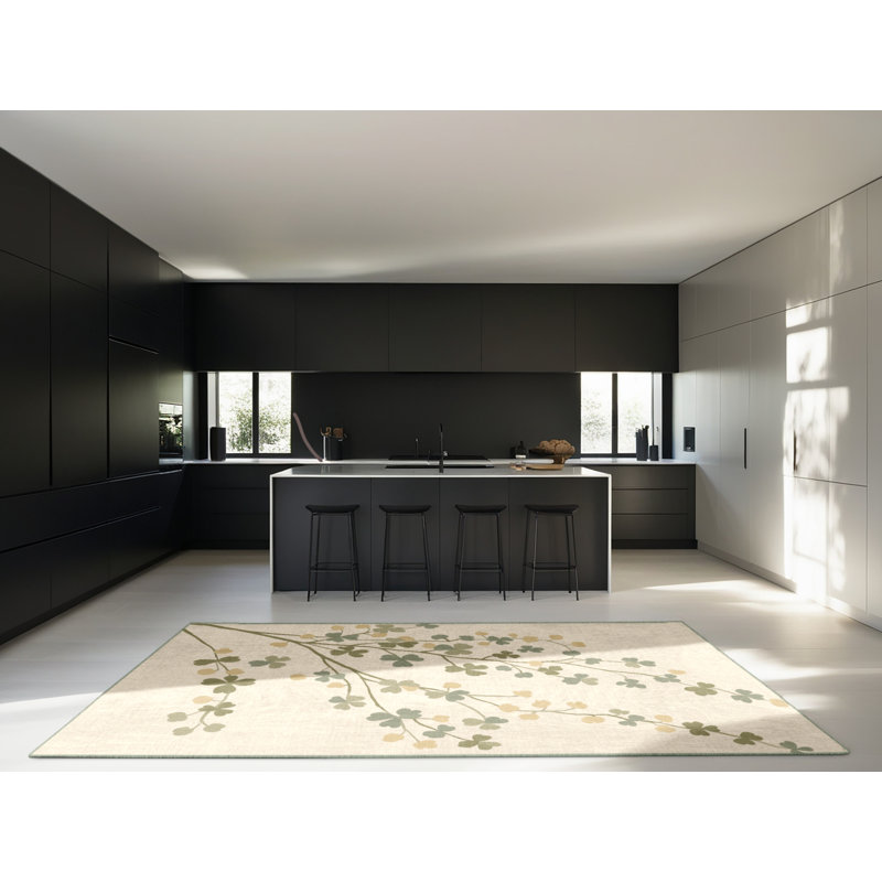 Soft Plush Farr St Patties Modern & Contemporary Abstract Area Rug in Beige – SageGreen Binding, 5x7