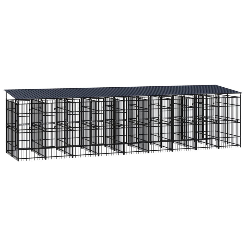 Vidaxl Dog Kennel Black Powder-Coated Steel Extra Large Doors