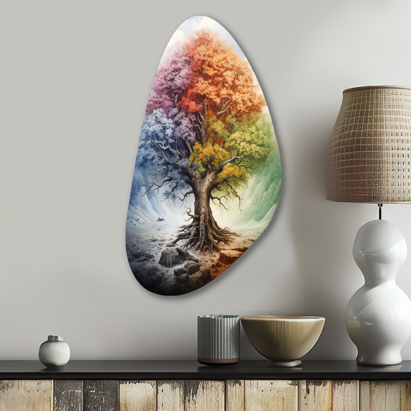Arbre de vie toutes saisons I - paysage d'arbres d'automne, art mural en métal, H 31 po x l 17 po