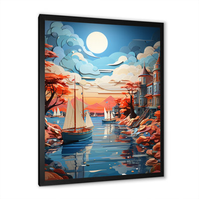 «Port Harbor Hues Papercut I», reproduction sur toile de style nautique et plage