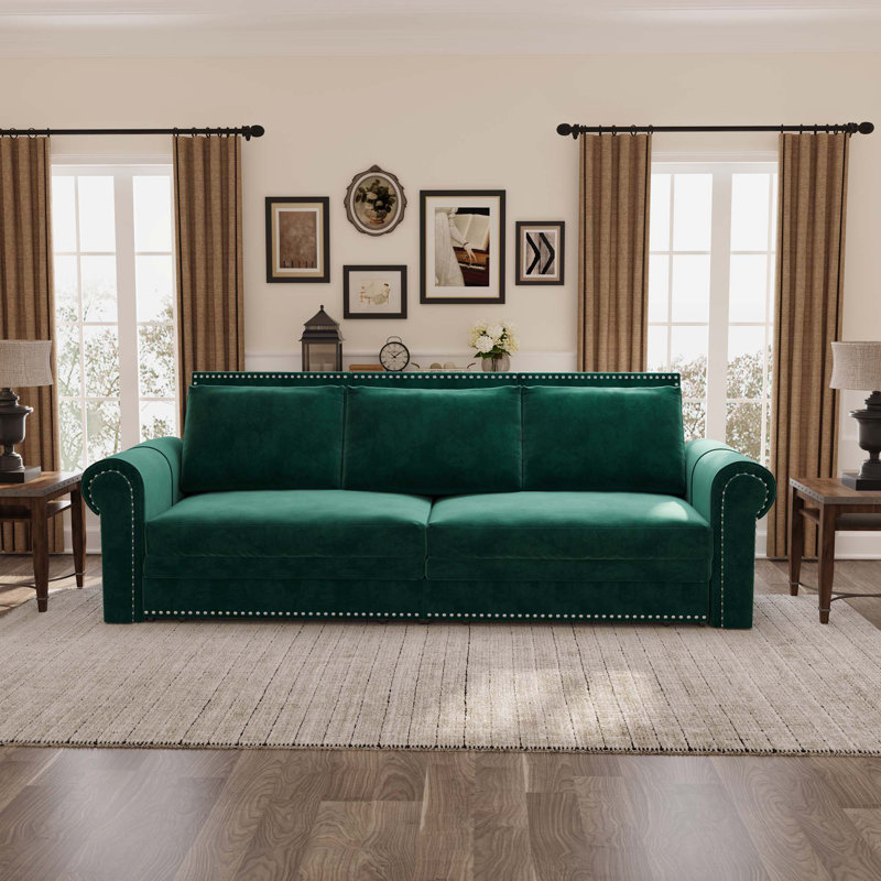 Chesterfield Sofa,93.7" King Pull Out Sofa Bed, 3-In-1 Velvet Convertible Sleeper Sofa With Nailhead Trim & Rolled Arm,Multi-Functional Sofa Bed For Living Room,Bedroom,Apartment,Office