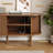 Mid-Century Modern Oval TV Stand with Built-In Power Outlet and Tambour Door, Fits Up to 75" TVs-1057991656