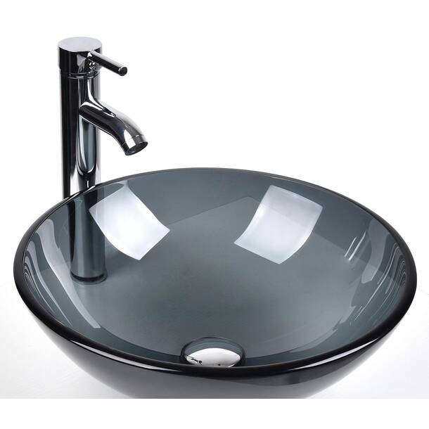 Wade Logan Beyo 14'' Clear Tempered Glass Oval Vessel Bathroom Sink ...