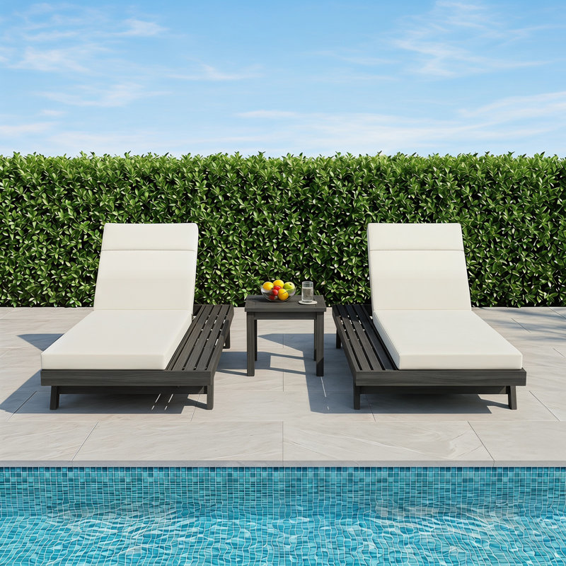 Acacia Wood Chaise Lounge Set with Headrest, 4-Position Adjustable Recliner, Foldable Outdoor Patio Chair with Water Resistant Cushion for Pool Terrace