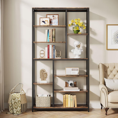 79" Industrial Modern Bookcase, 8-Shelf Staggered Etagere Display Shelf For Living Room, Home Office