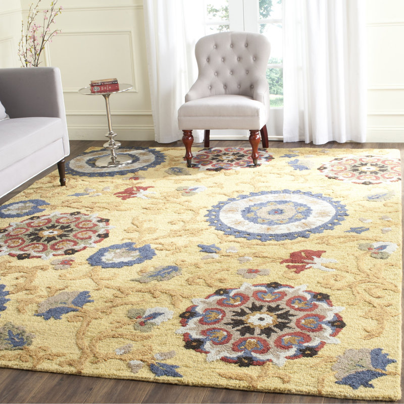 Tapis floral en laine touffeté à la main Taifa, Rectangle de 5 pi x 8 pi