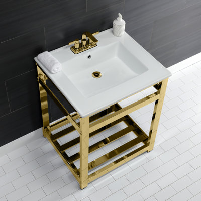 Lavabo de salle de bain console en céramique avec trop-plein