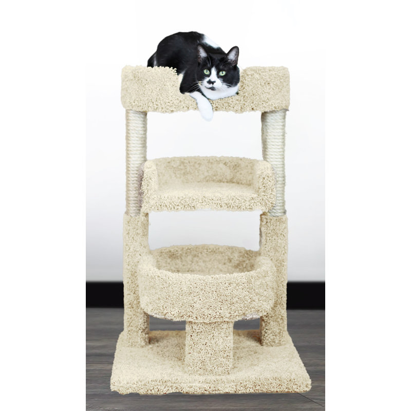 New Cat Condos Oval Multi-Level Cat Perch with Scratching Posts for Large & Multi-Cat Homes, Beige