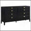 Commode Jack, 8 tiroirs, poignées en métal doré, bois noir brossé