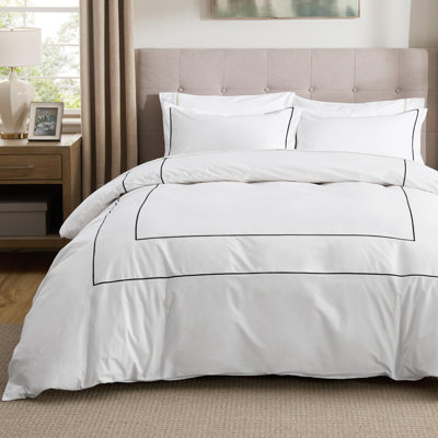 Bedsure Luxury Hotel Duvet Cover Queen Size, 100% White Cotton Embroidery Bedding Set, Includes 1 Duvet Cover 90X90 Inches With Zipper Closure & 2 Pillow Shams, Comforter Sold Separately