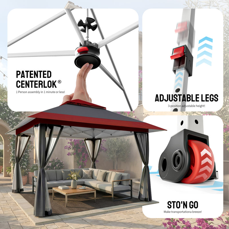 13 Ft. W x 13 Ft. D Outdoor Gazebo for Backyard & Patio Lawn with Netting (Red&Gray), Red/Gray, 13' W x 13' D