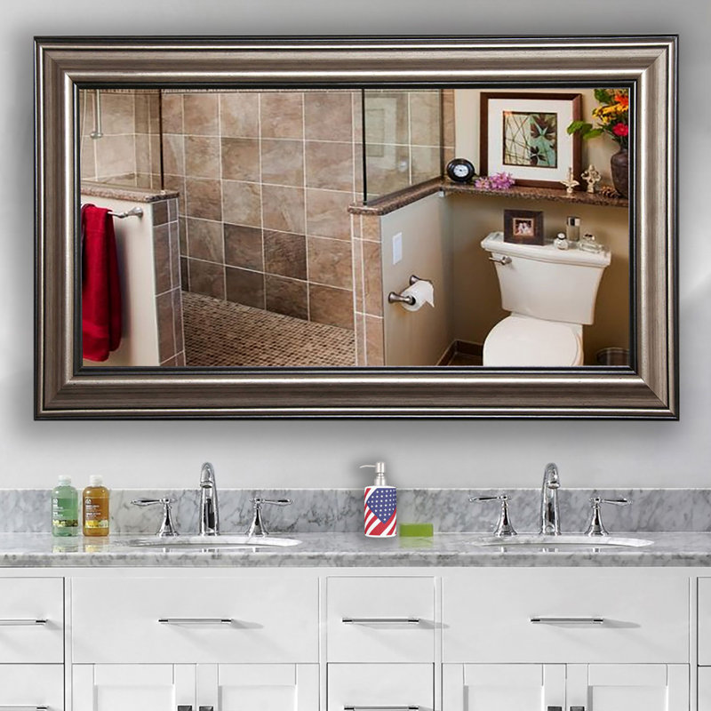 Carmenlita Wood Flat Wall Mirror, 65.5" H x 35" W, Antique Silver/Black