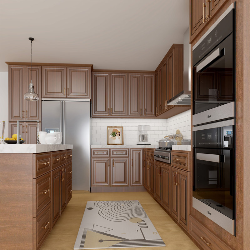 HomLux Plywood Ready-to-Assemble Base Cabinet with Adjustable Shelves and Soft Close, Cameo Scotch, 12" H x 34.5" W