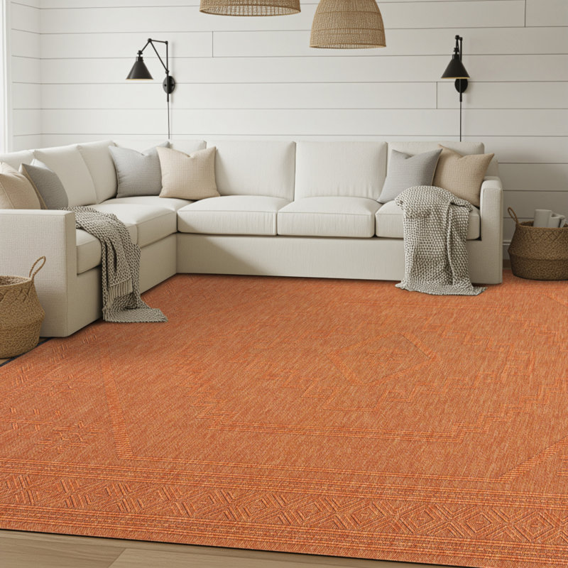Brenly Moroccan Machine Washable Non Skid Indoor Area Rug - Orange, Rectangle 5' x 6'11"