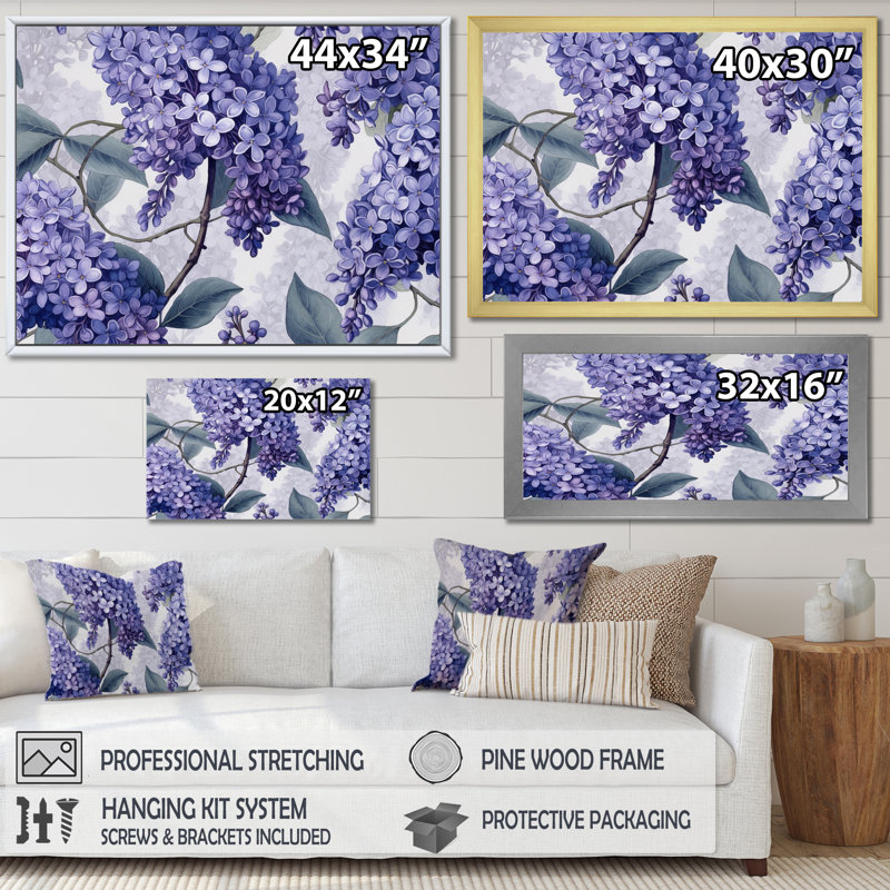 «Lilac mauve et gris», impression sur toile, H 30 po x l 40 po x P 1,5 po, Cadre flottant noir