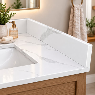 21.3"L Calacatta White Quartz Vanity Sidesplash