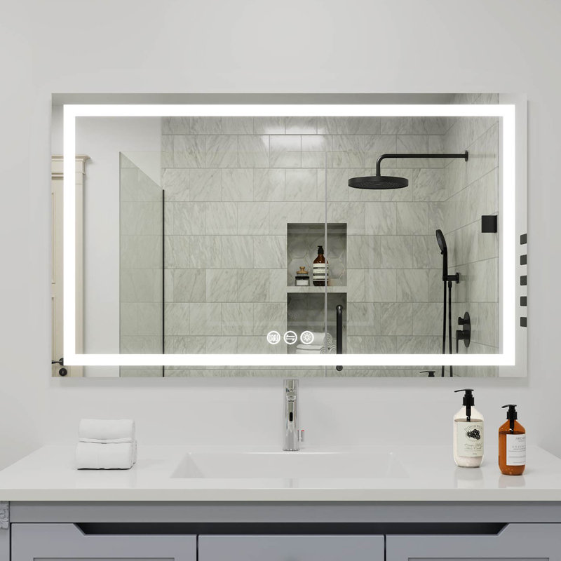  Frameless Wall Mount Bathroom Vanity Mirror With Led Lights, Memory Function, Defog, 36" x 60"