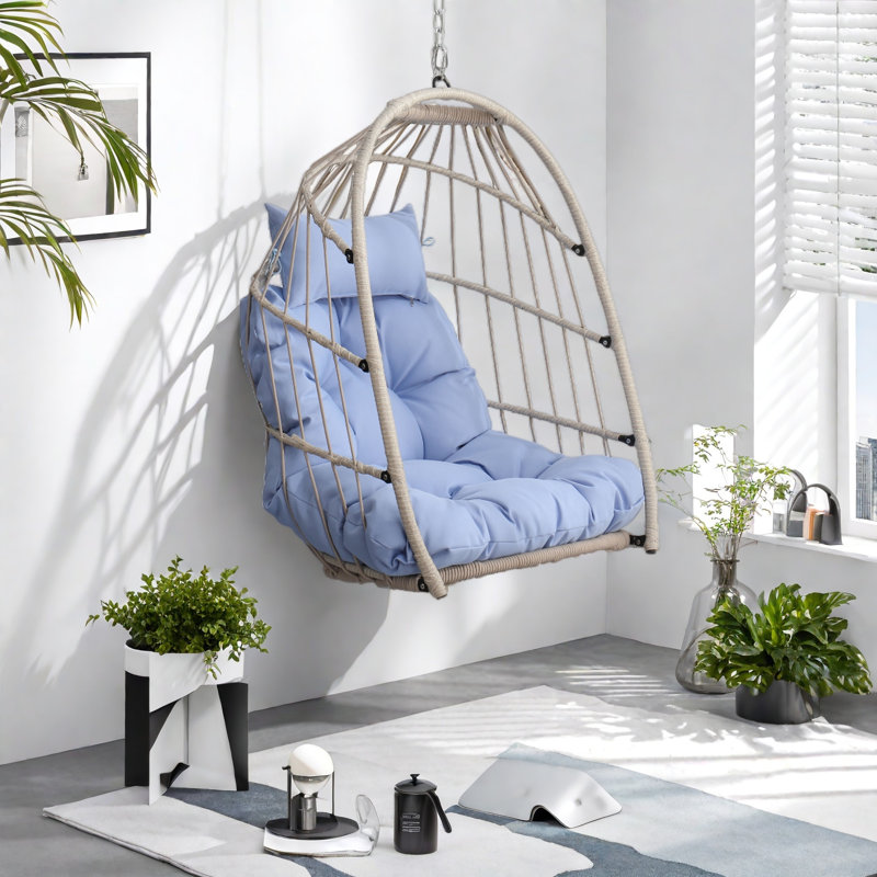 Chaise suspendue en PE pour l'extérieur, Naturel / bleu