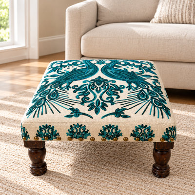 Tabouret rembourré brodé bohème 40 x 40 x 20 cm