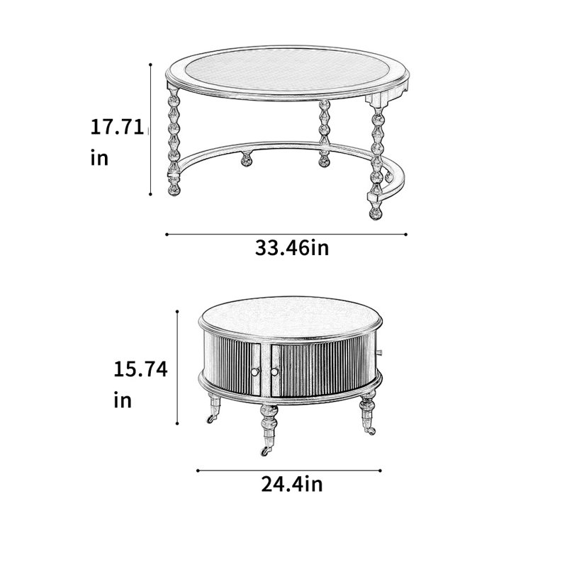 Retro Solid Wood Coffee Table with Wheels
