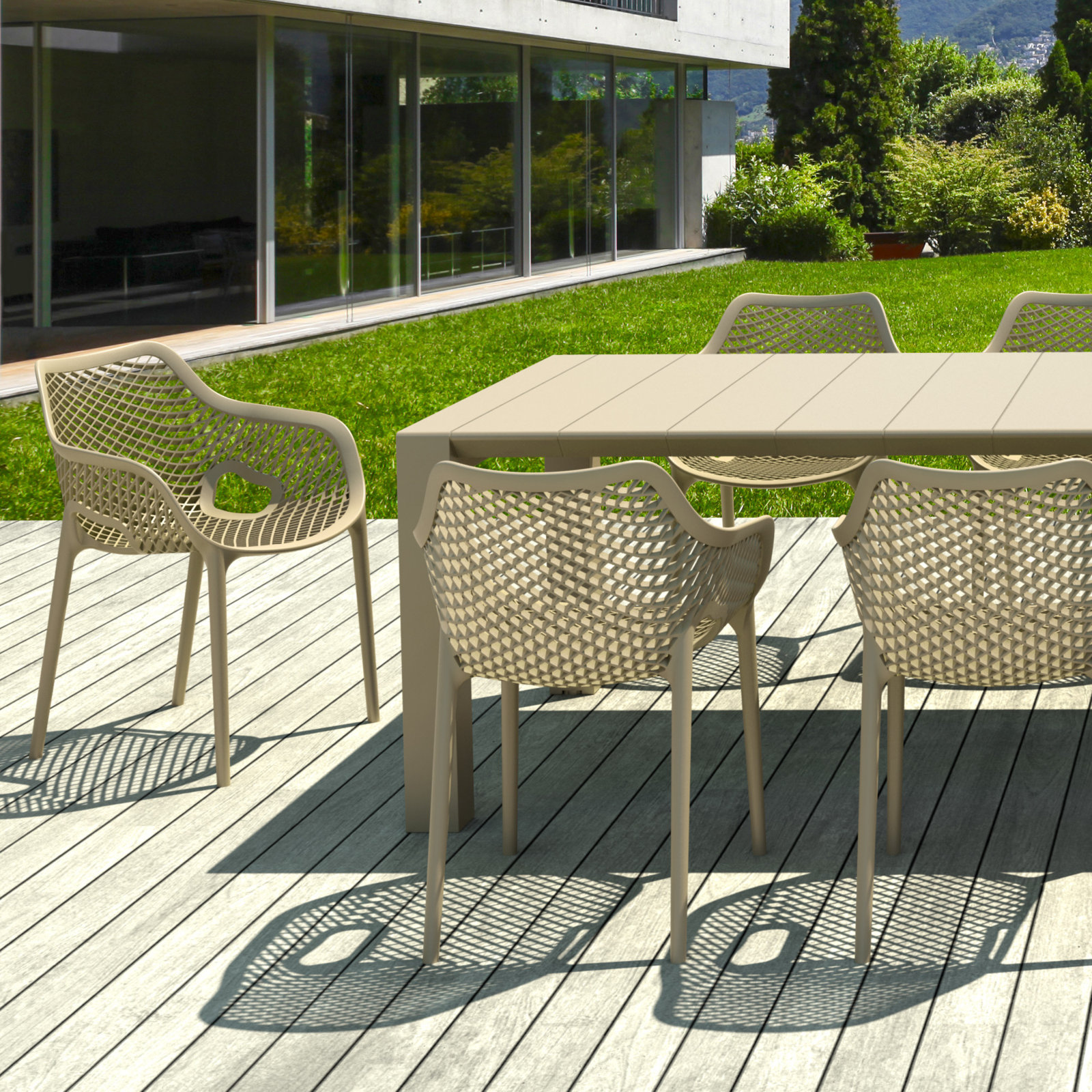 Farrah 118" Patio Dining Set, Taupe