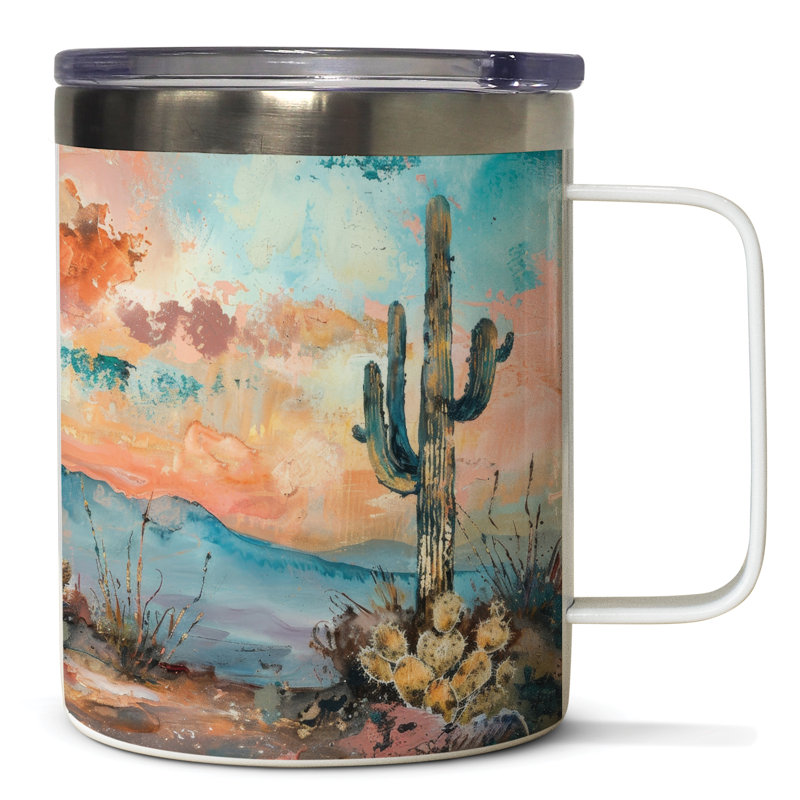 Tasse en acier inoxydable avec couvercle 12 oz.