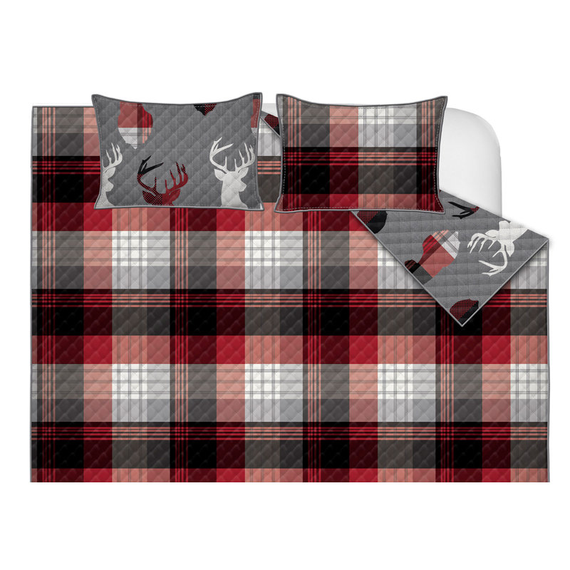 Ensemble de courtepointe 3PC K Classic Plaid, Courtepointe double / grand et 2 taies décorative