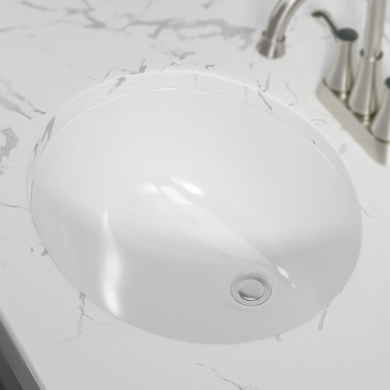 Lavabo de salle de bain ovale en céramique 19 po x 16 po - Lavabo blanc pur avec trop-plein, faible absorption, sans acide, sans trous de robinet, design durable et magnifique