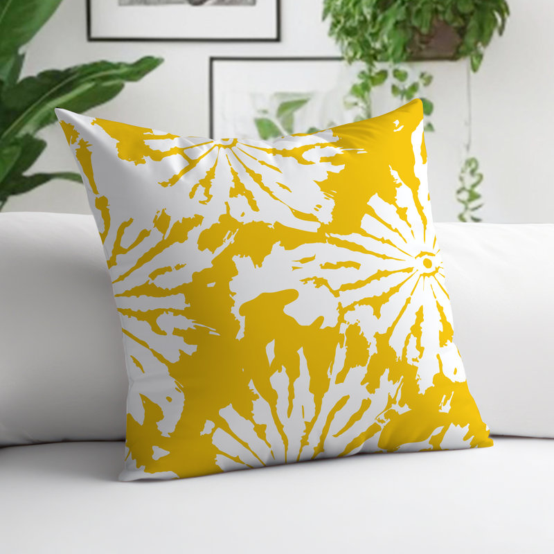 Coussin Cecil, H 19 po x l 19 po, Jaune/blanc