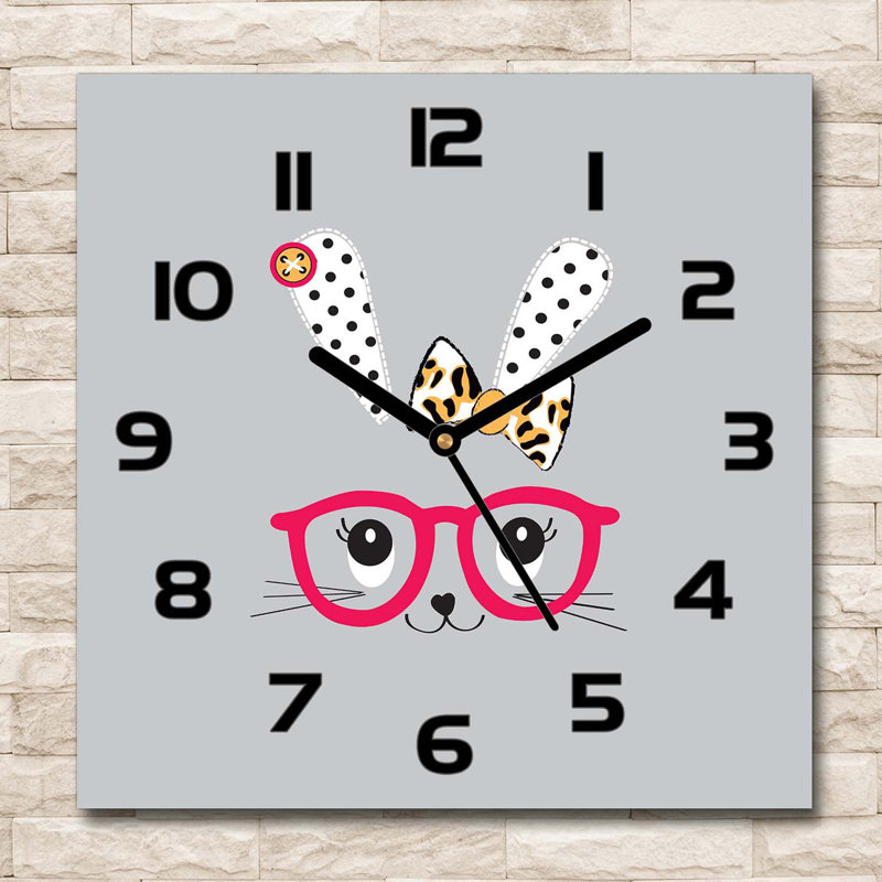Glass Wall Clock, Black/Grey/Pink